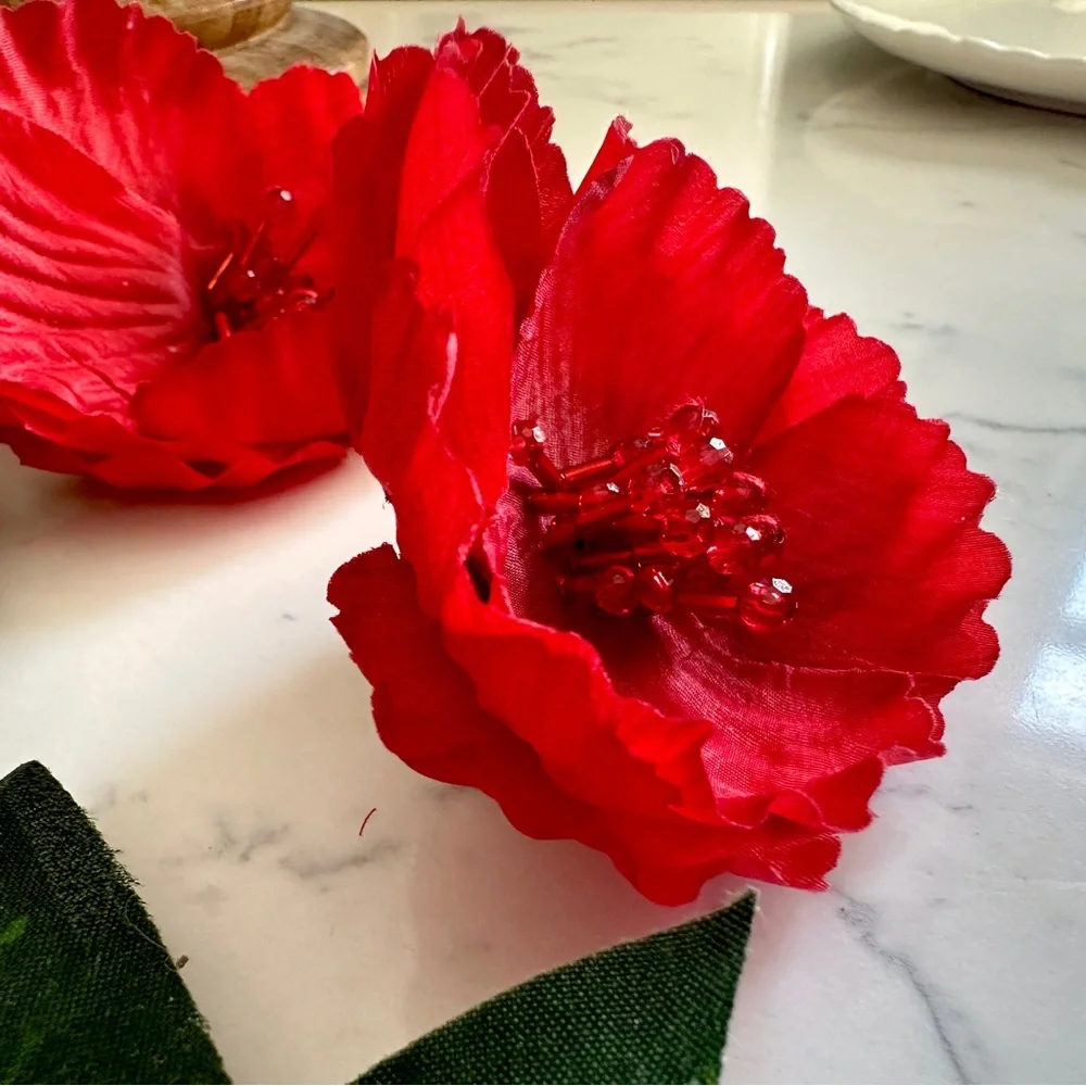 2/$30🌵 Large Red Camellia Flower Earrings Garden Statement Flamenco Gift NEW
